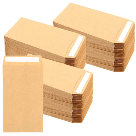 HEIHAK Lot de 200 petites enveloppes autocollantes en papier kraft pour graines, pièces de monnaie et petits articles Marron 6 x