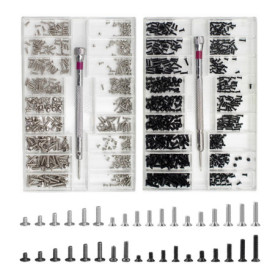 Lot de 2 petites vis, kit de réparation de lunettes, pièces en acier inoxydable pour montres, ordinateurs, etc. (noir, argenté)