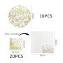 Lot de 16 sets de table dorés, 20 serviettes en papier aluminium, sets de table ronds dorés brillants, accessoires de fête