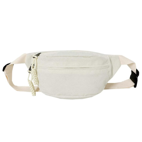 Landrain Sac banane en velours côtelé blanc pour femme avec bandoulière réglable et élégant, Blanc., Taille unique, Sac banane