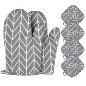 Rseuphiee Gants de Four, Résistant à la Chaleur Gant Four en Coton, 1 Paire Gant Cuisine Coton avec 4 Maniques Cuisine, Antidéra
