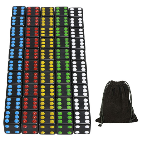 YOUSHARES 50PC D6 Dés Carré en Noir - Dés Standards 16mm à 6 Faces avec Sac de Transport pour Jeux de Tenzi, Yahtzee, DND MTG RP