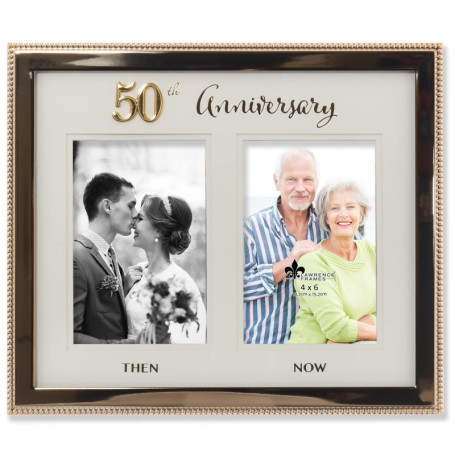 Lawrence Frames Cadre photo double en métal doré pour 50e anniversaire de mariage 10 x 15 cm