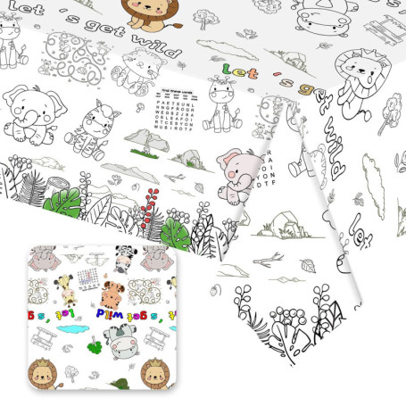 1 Pièce Nappe En Papier À Peindre Zoo, Nappe À Peindre Pour Enfants, Mariage Événement Enfant, Nappe Pour Enfants À Teindre, Nap