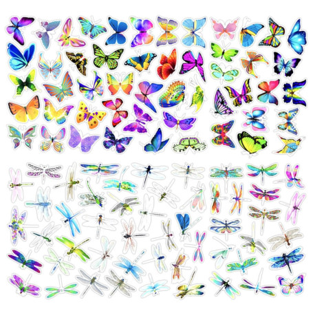 Lot de 50 Autocollants Papillon Et 50 Autocollants Libellules, Autocollants Graffitis Colorés, Autocollants Décoratifs Imperméab