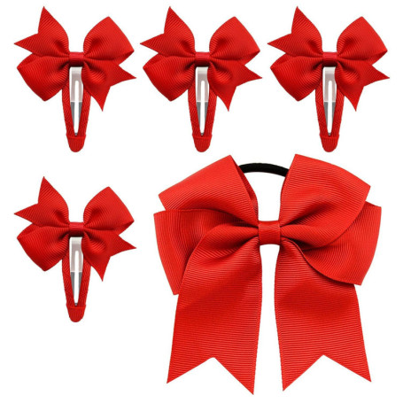 4 Pinces À Cheveux Papillon Rouge Et 1 Attaches À Cheveux Papillon Rouge, Couvre-Chef Pour Enfants, Attaches Élastiques Pour Che