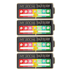 4 Morceaux De Broche De Réglage De La Batterie Noire Carrée, Badge Amusant Créatif, Broche Décorative Douce, Adaptée Aux Sacs À 