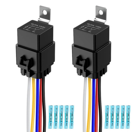 Gebildet Lot de 2 Relais Etanches Interrupteur 40/30A, Faisceau de Câbles 12 AWG avec Diode Intégrée, 12V CC, 5 Broches SPDT, Re