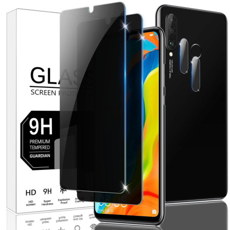 Vuciya Lot de 2 Protection Écran Anti-Espion pour Huawei P30 lite Verre Trempé Lot de 2 Protecteur d''Objectif de Caméra 9H Dure