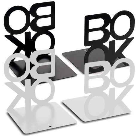 DUBUOZA 4 Pièces Serre-Livres Métal Antidérapant Noir Blanc Serre Livre pour Les Enfants,Les Bureaux,Les Salles D'étude,Les écol