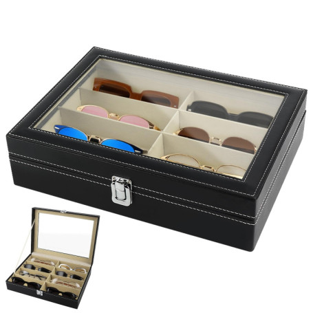 Rangement Lunettes, Boite a Lunette à 8 Fentes avec Fenêtre de Visualisation, Protège de la Poussière Rangement Lunette de Solei