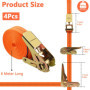 Foydream 4 Pièces Sangles à Cliquer, Longueur 6 m, Largueur 25 mm, Belastung BIS 800 kg, Sangle d'arrimage à Cliquet pour Transp