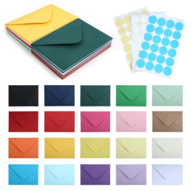 Strehknewen 60 Enveloppes colorées, Enveloppes C6, enveloppes en papier kraft, 20 couleurs, avec 72 autocollants colorés, envelo