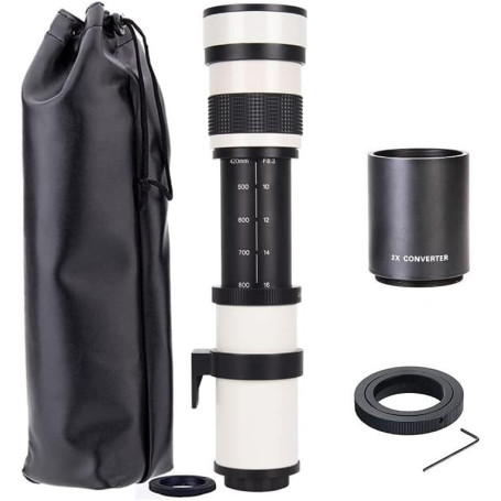 JINTU 420-1600 mm f/8.3 HD téléobjectif Zoom Manuel pour appareils Photo Reflex Canon Nikon 4000D 2000D T7 T7i T6 T6i T5 T5i 80D