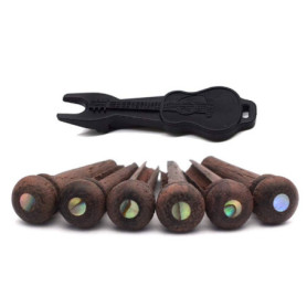 Alnicov Lot de 6 chevilles de chevalet en palissandre pour guitare acoustique avec extracteur de broches de chevalet