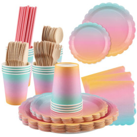 Zosenyer Party Vaisselle Colorés, 160 Pièces Vaisselles Anniversaire Assiette Dîner avec Serviette en Papier, Cuillère à Fourche