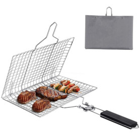 Panier à Griller En Acier Inoxydable pour Barbecue - Pliable avec Poignée Amovible pour Poisson, Steak, Crevette