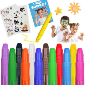 Ucokee 12 Couleurs Visage Peinture, Lavable Crayon Maquillage Enfant, 2 Lumineux Tatouage Pour Enfant, Non-Toxique, Carnaval, Pe