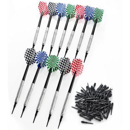 Cheerhom Pointe Plastique, Flechettes pour Cible electronique avec 100 Embouts et 12 Ailettes Remplacement Unisex-Adult, Coloré,