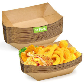Huucozn 50 Pièces Barquettes en Carton Kraft Plateaux Alimentaires Jetables en Carton Kraft Barquette Frite Bols à Frites en Car