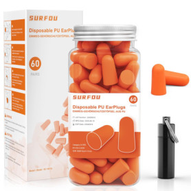 SURFOU Bouchon D'oreille pour Dormir 60 paires, Réduction de Bruit 38dB SNR, Réutilisables et Confortables, Idéal pour les Dorme