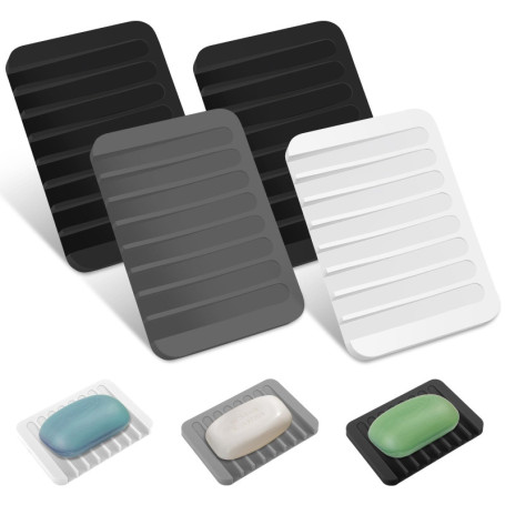 4pcs Porte Savon,Support Savon，Silicone avec Drain de vidage，Porte Savon Douche，Plateau à Savon,pour Salle de Bain Cuisine Compt