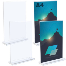 4 Pcs Support de Panneau en Acrylique, Support de Table A4 en T a un Design en Forme de T, Support Acrylique Transparent a4 a Ba