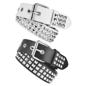 NAROSEBE Lot de 2 Ceinture à Clous, Noir et Blanc, Ceinture Cloutée Ceintures en Cuir Unisexe Ceinture à Rivets Ceinture Punk en