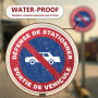 Kinoco Panneau Signalisation 'Défense de Stationner - Sortie de Véhicules' en PVC Rigide Adhésif ⌀200 mm | Résistant aux Intempé