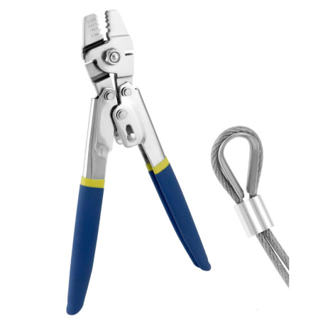 QWORK® Pince à sertir les câbles en acier inoxydable, pour sertir câbles métalliques, jusqu'à 2.2 mm, avec poignées antidérapant