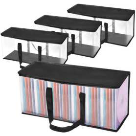 QWORK® Pack de 4 Sacs de Rangement DVD, Espace pour 160 DVD, CD, Jeux vidéo, Tissu PVC et Polyester Transparent, avec Zip et poi