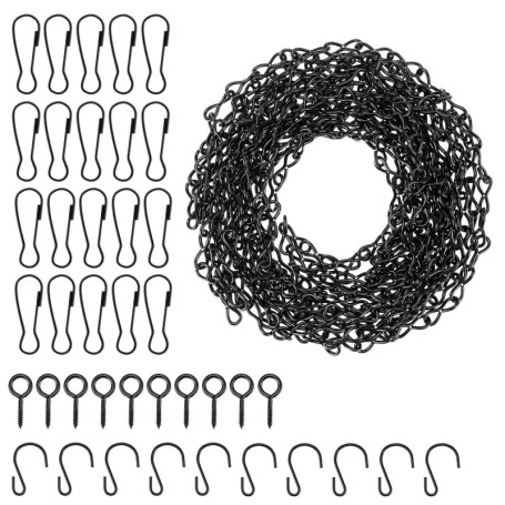 QWORK® Chaînes de paniers suspendus, chaînes suspension de 5 m, chaînes noires réglables, pour nichoirs, jardinières et ornement
