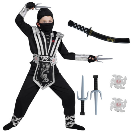Spooktacular Creations Ensemble de costumes Silver Ninja Deluxe avec accessoires en mousse Ninja jouets pour enfants Kung Fu Out