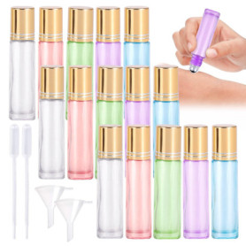 Vegena Lot de 15 Bouteilles à Bille d'Huiles Essentielles, Verre, à Enrouler, Vides, 10 ml, Acier Inoxydable, Réutilisables, Aro