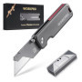 WORKPRO Cutter Utilitaire en Titane, Corps Monobloc CNC, Cutter Professionnel Pliable Léger avec Manche en Aluminium et 10 Lames