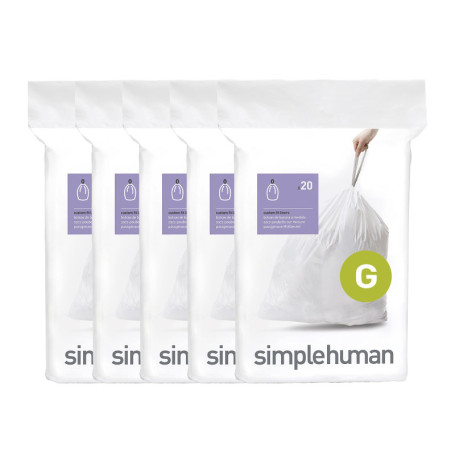simplehuman Code G sacs poubelle sur mesure, 5 x paquet de 20 (100 sacs), plastique blanc