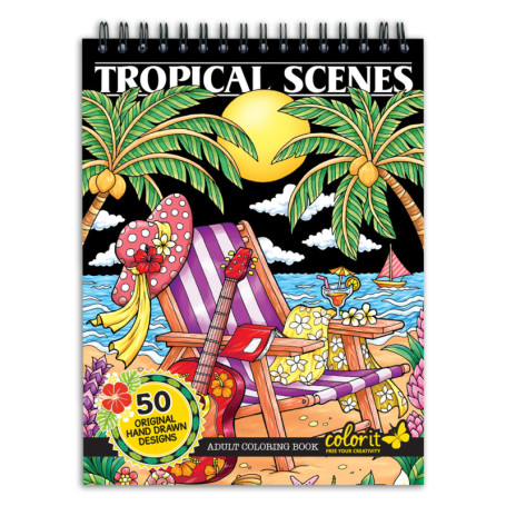 ColorIt Livre de coloriage pour adulte - Scènes tropicales colorées - 50 motifs recto - Papier épais et lisse - Couverture rigid