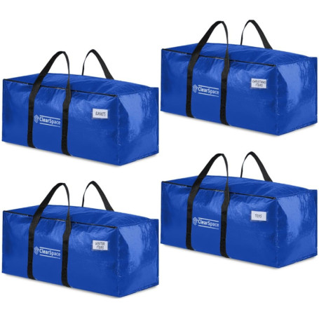 ClearSpace Lot de 6 Grands Sacs de déménagement ou de Rangement Robustes avec Sangles de Sac à Dos, Fermetures éclair et poignée