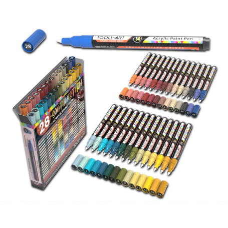 Lot de 28 marqueurs de peinture acrylique à pointe extra fine de 0,7 mm, pour peinture sur pierre, verre, bois, métal, toile - C