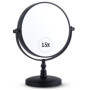Miroir de Maquillage Grossissant x15 sur Pied pour la Coiffeuse - Rond, Double Face x15 et x1, Convient Parfaitement aux Chambre