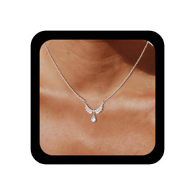 Inilbran Collier Ras De Cou En Pierre De Lune De Style Bohème Collier Argenté Pendentif Aile D'ange Collier Chaîne Goutte D'eau 