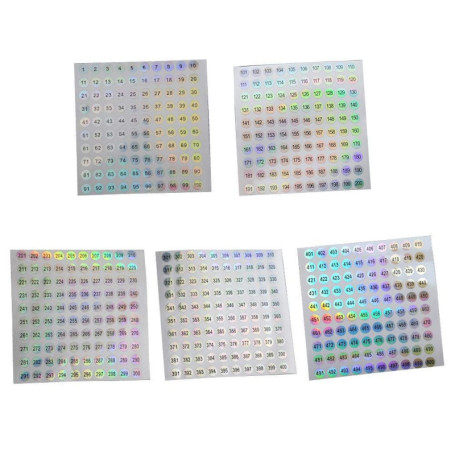 5 feuilles numéro 1-500 rond étanche numéro d'ongle autocollant Laser étiquette numérique auto-adhésif numéro autocollant Gel po