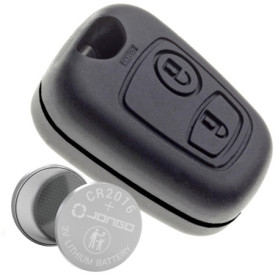 Jongo® Coque de Clef 2 Boutons pour Peugeot 106, 206, 206+, 206 Sedan | Pile CR2016 Incluse | sans Lame | Boitier Télécommande P