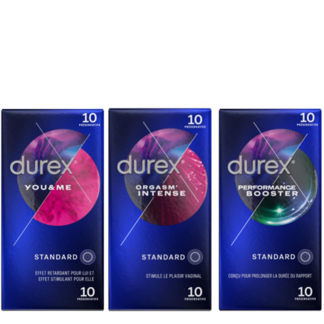 DUREX - Lot de 3 Boîtes de Préservatifs - You & Me x10 - Performance Booster x10 - Orgasm'Intense x10