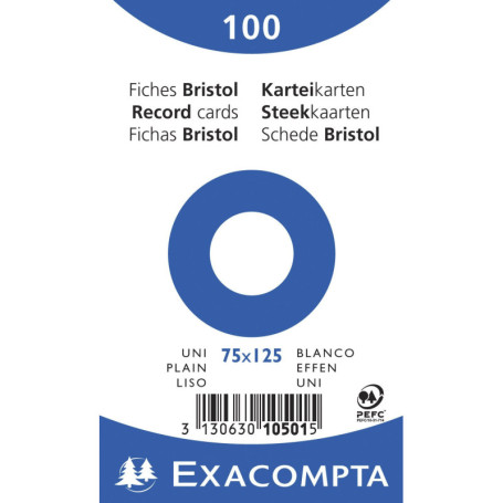 Exacompta - Réf. 10501E - Paquet de 100 fiches bristol unies non perforées - sous film - compatibles avec imprimante jet d'encre