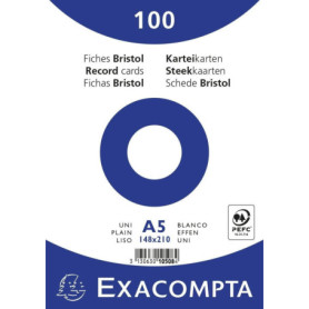 Exacompta - Réf. 10508E - Paquet de 100 fiches bristol unies non perforées - sous film - compatibles avec imprimante jet d'encre