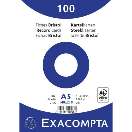 Exacompta - Réf. 10508E - Paquet de 100 fiches bristol unies non perforées - sous film - compatibles avec imprimante jet d'encre