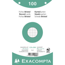 Exacompta - Réf. 10603E - Paquet de 100 fiches bristol quadrillées 5x5 perforées - sous film - compatibles avec imprimante jet d