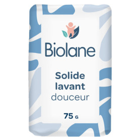 BIOLANE - Solide Lavant Douceur - Bain Bébé - 95% d'Origine Naturelle -75g - Corps et Cheveux - Sans savon - Fabriqué en France