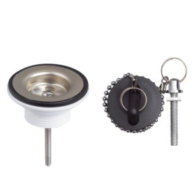 Wirquin 30723119 Bonde de lavabo avec bouchon en plastique et grille en inox, chromé et noir